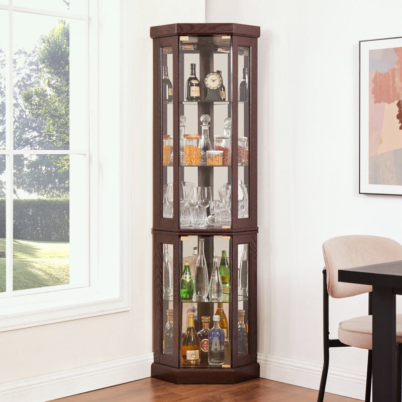 Corner Accent Cabinet with LED Light and Glass Shelves Red Barrel Studio Color Cherry